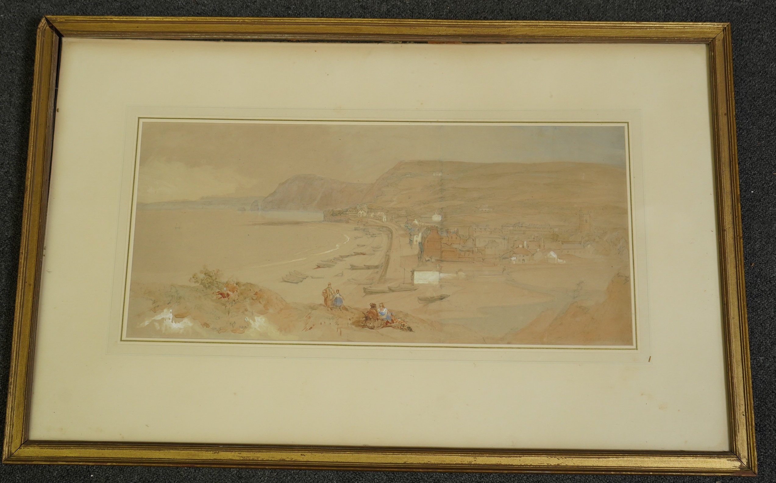 Follower of David Roberts, watercolour, ‘Sidmouth’, bears inscription and date, label verso, 25 x 54cm. Condition - fair